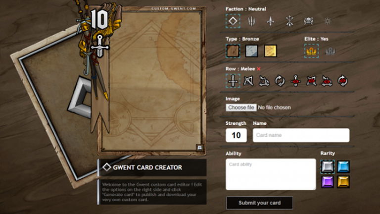 Gwent cuenta con su propio editor de cartas