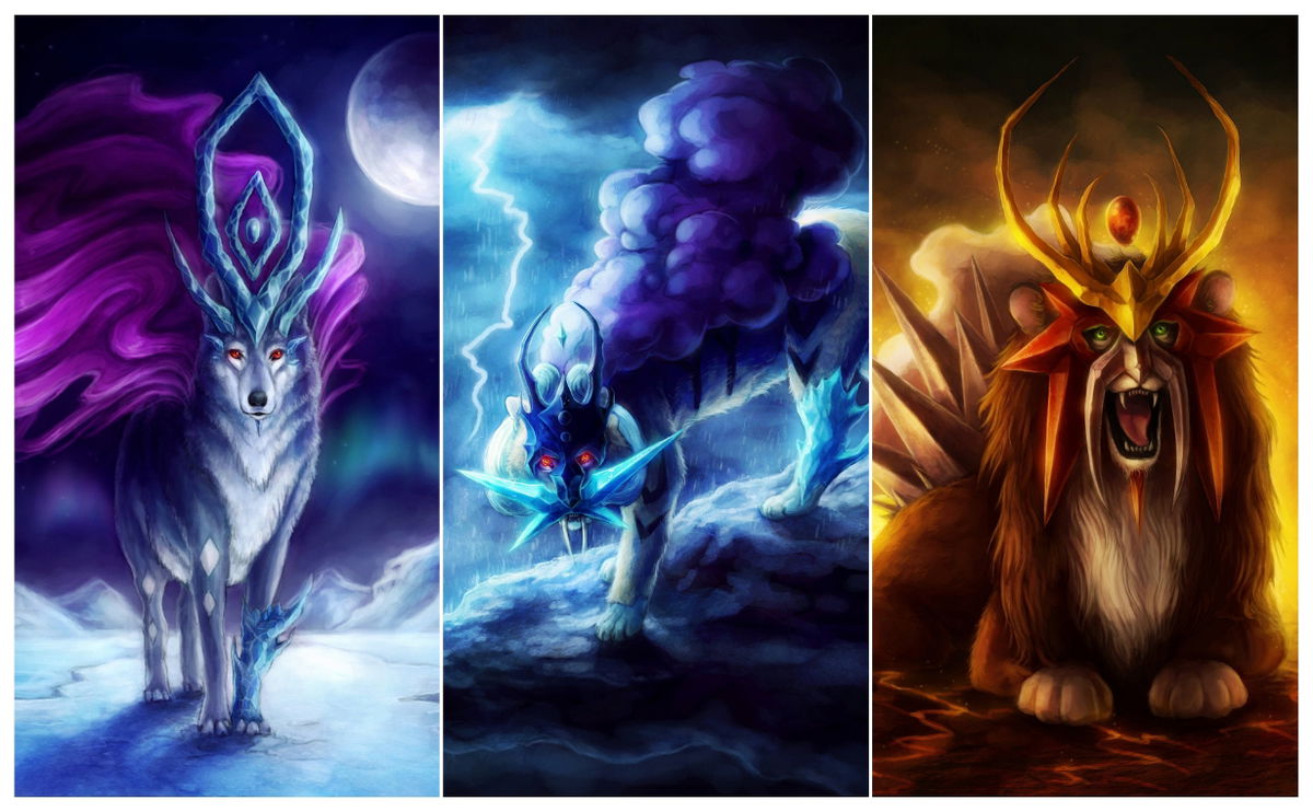 Pokémon Entei, Suicune y Raikou en un fan art creado al estilo Galar
