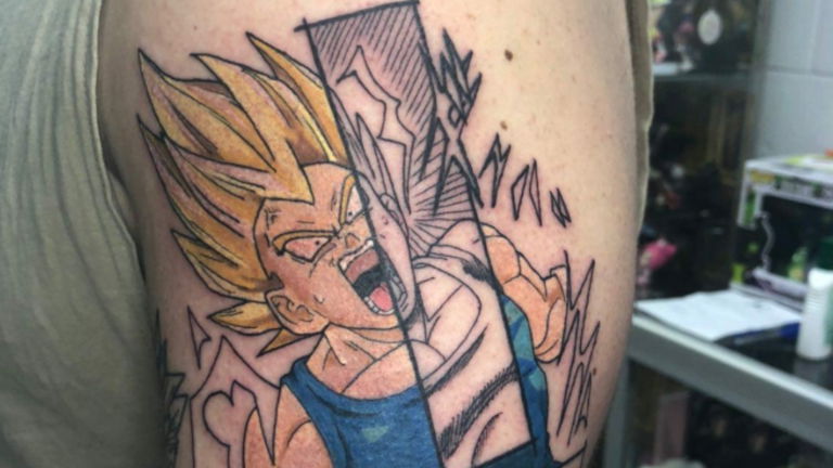 Este tatuaje de Dragon Ball une lo mejor de los dos mundos, el manga y el anime