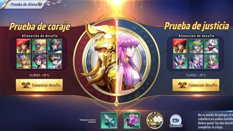 En qué consisten las Pruebas de Atena en Saint Seiya Awakening