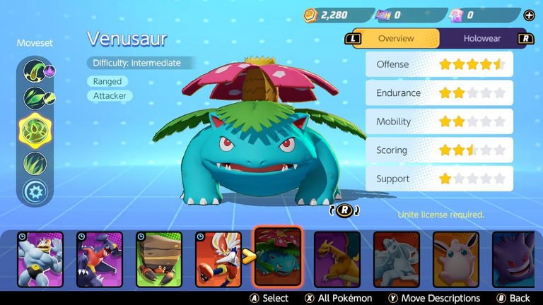 Cómo jugar con Venusaur en Pokémon UNITE