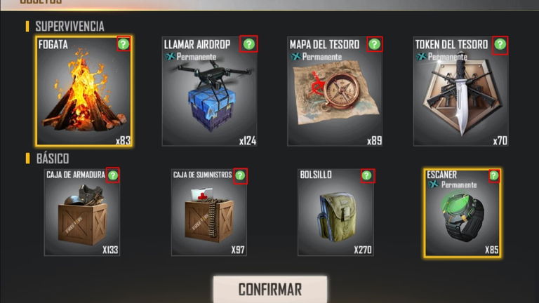 Cuáles son los objetos de supervivencia en Free Fire