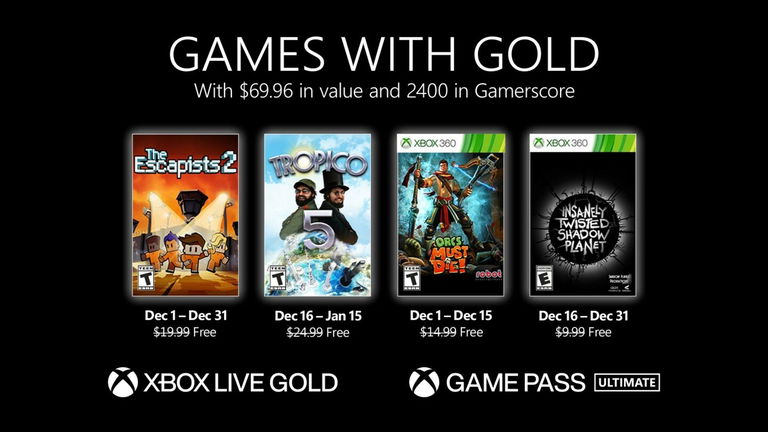 Anunciados los Games with Gold de diciembre de 2021