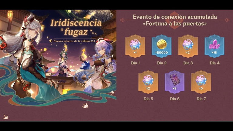 Recompensas del evento Obsequio Iridiscente de Genshin Impact