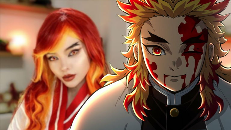 Este cosplay femenino reluce todo el estilo de Rengoku de Kimetsu no Yaiba