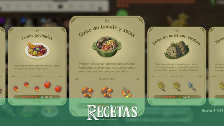 Todos los tipos de recetas y efectos en Zelda: Tears of the Kingdom