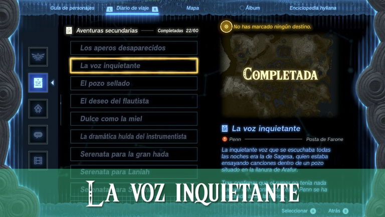 Completar "La voz inquietante" en Zelda: Tears of the Kingdom