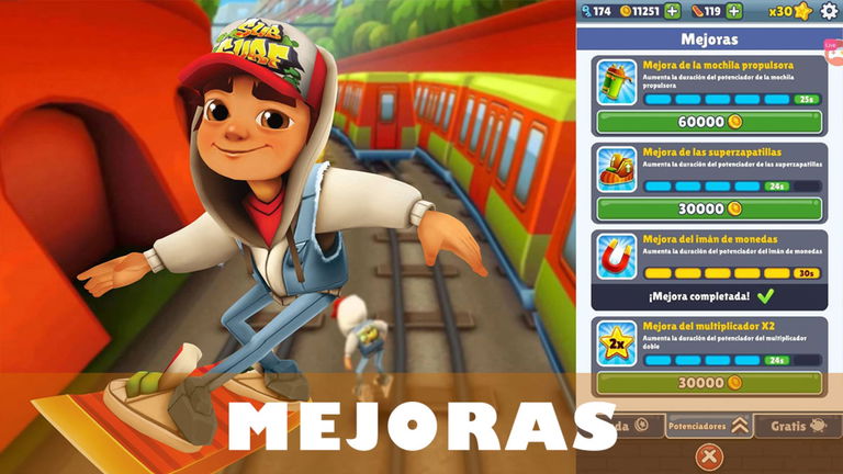 Todas las mejoras y potenciadores de Subway Surfers