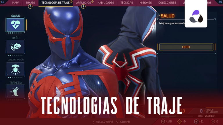 Todas las tecnologías del traje y mejoras en Marvel's Spider-Man 2